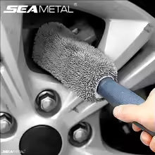 SEAMETAL Microfiber Car Wheel Brush, Plastic Handle Tire Rim Cleaning Tool with Wash Towel for Auto Detailing